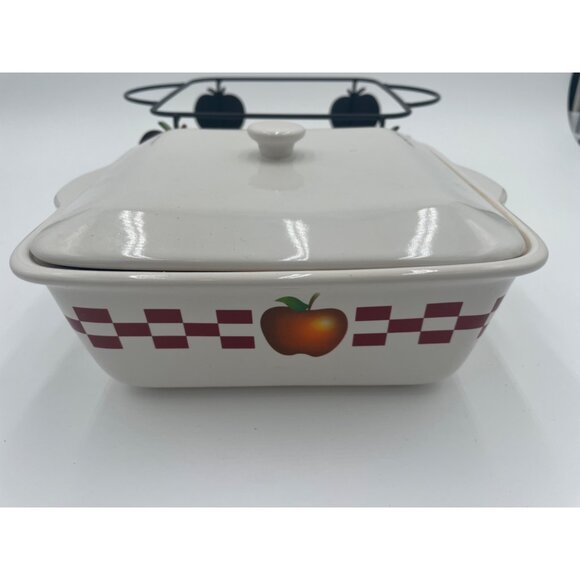 Ceramic Casserole Dish With Apple Design & Metal Stand - Picture 5 of 5